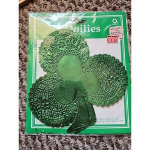 Foil Lace 6" Green Foil St Patrick's Day Shamrock Doilies 8 Pack New & Sealed